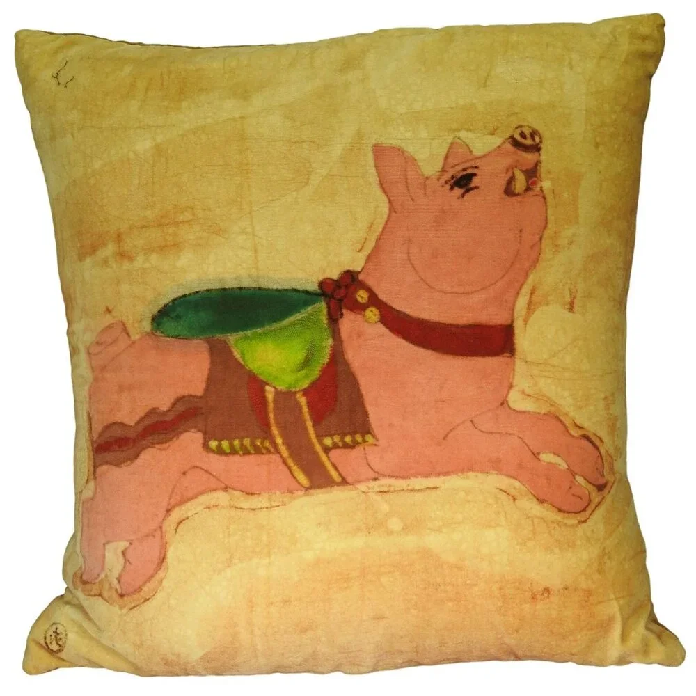 Vintage 1977 Philadelphia Museum of Art Pillow Pig & Saddle Painting Adaptation